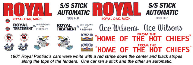 Ace Wilson’s Royal Pontiac’s 1961 1/25th – 1/24th Scale Waterslide Decals