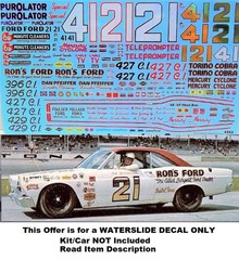 NASCAR DECAL #21 RONS FORD 1967 FORD GALAXIE CALE YARBROUGH 1/25 POWERSLIDE