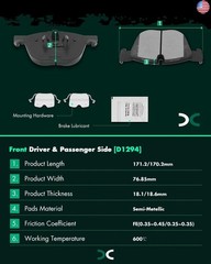 SCITOO D1294 D1042 Semi-Metal Brake Pads Kits Front & Rear Replacement For