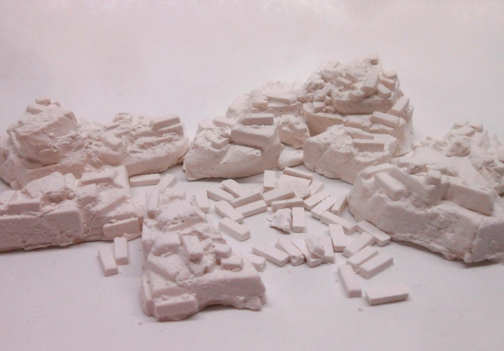 Scale Model Construction Bulldozer Crane Demolition Debris Rubble Concrete