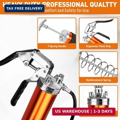 18-Piece 8000PSI Heavy Duty Grease Gun Kit with 14oz Grease, 2×11″ Hoses, Flex H