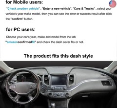 Dash Cover Mat Custom Fit for Chevrolet Impala with Light Sensor and FCA w/o