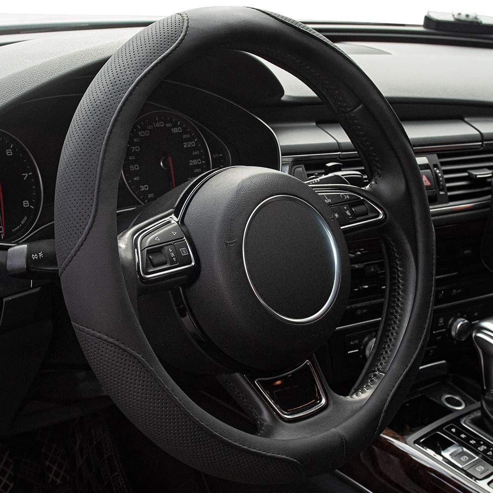 Xizopucy Car Steering Wheel Cover14.5-15 Inch Black Universal Microfiber