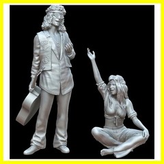 1/35 Scale Die-Cast Resin Figure Model Kit Guitarist and Hippie Girl 2 Figure…