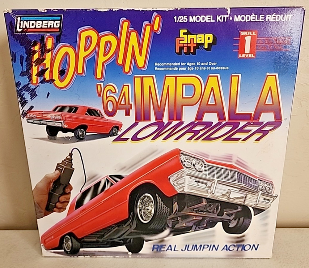 Lindberg Snap Fit Hoppin’ ’64 Impala Lowrider Kit # 73021 Open No Power see des