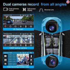 7″ Wireless CarPlay Screen for Car- 4K Touchscreen, 4K Dash Cam &1080P Rear