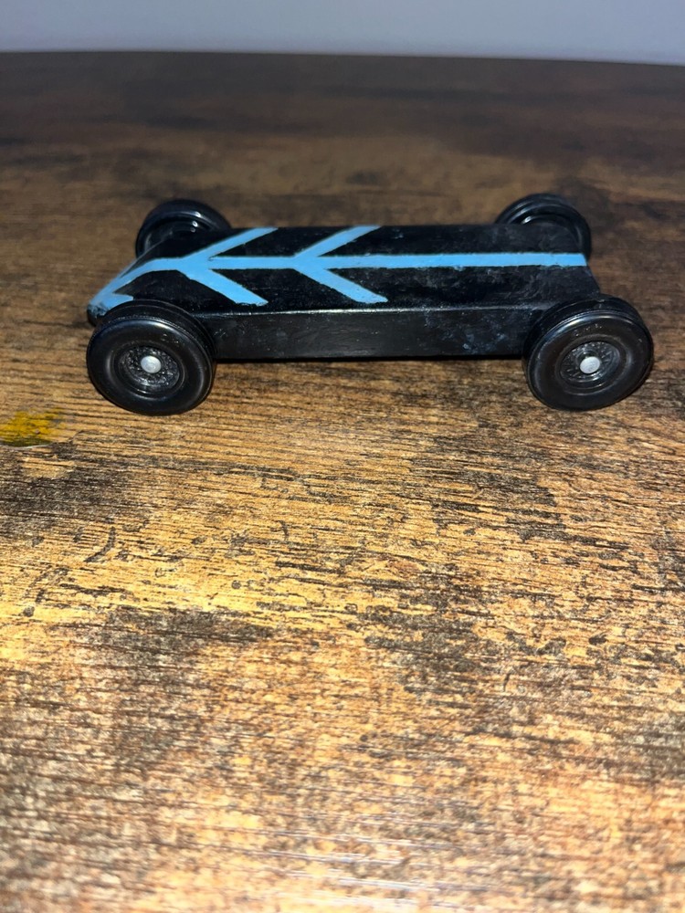 Vintage BSA 1970-80s Derby Pinewood Derby Wood 7” Model Black/Blue Race Car 5 oz