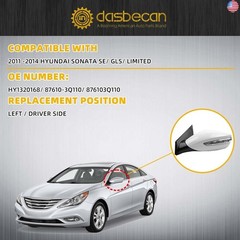 Dasbecan 7Pin Left Side Door Mirror Compatible With 2011-2014 Hyundai Sonata