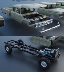 1/25 1966 Ford F-250 Crew Cab Truck Model Kit with Engine, Clear Parts & Tires
