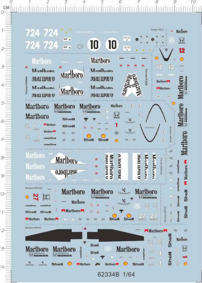 1/64 Water Slide Decals for racing car 62334b