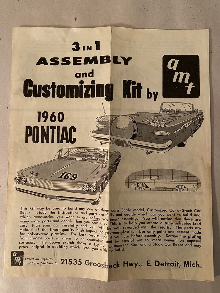 Vintage Annual AMT 1960 Pontiac Convertible Model Kit Instructions Sheet Only