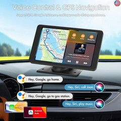 Portable Wireless Carplay Car Stereo, 7″ HD Touchscreen for Car with Apple