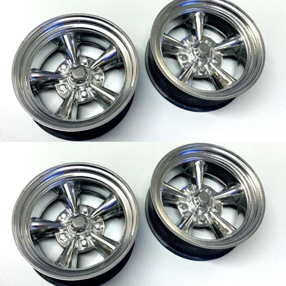 1:8 Set Of 4 Rear Five Spoke Wheels For Revell Rubber Tires (Unpainted/Unchromed