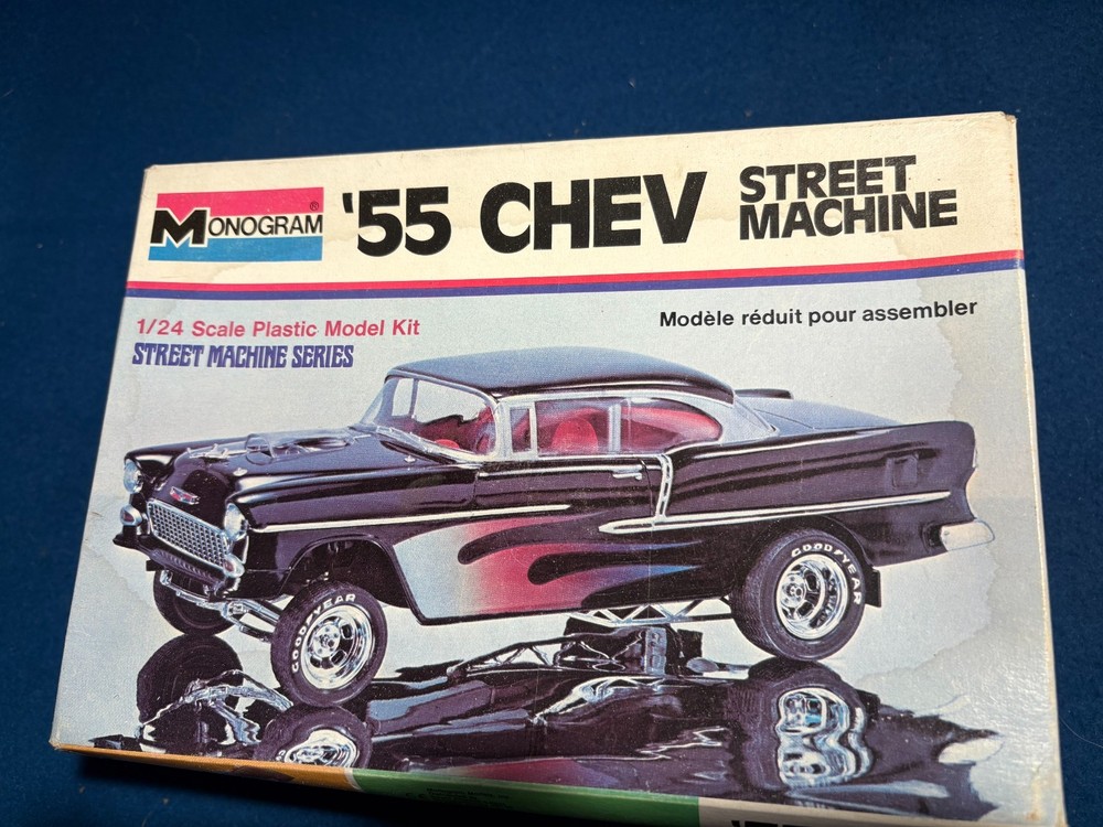 1/24 MONOGRAM 1955 CHEVROLET STREET MACHINE BLACK MODEL CAR KIT OPEN READ UT
