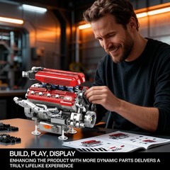 Realistic V8 Engine Model Kit – 1101 PCS Motorized Set with Visible Mechanics