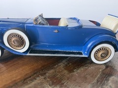 Vintage 1920s Style Roadster Metal Model Car Blue Whitewall Tires Heavy