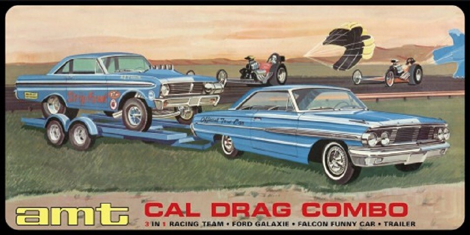 AMT 1/25 Cal Drag Combo: 1964 Ford Galaxie, Falcon Funny Car & Trailer AMT1223