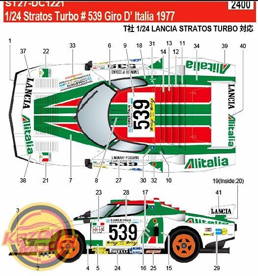 Studio27 DC1221 1/24 Stratos Turbo #539 Giro D Italia 1977 Decal Tamiya 24003