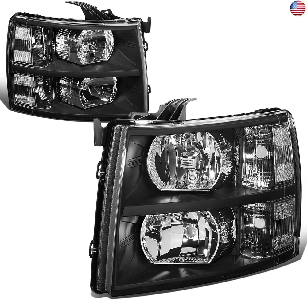 DNA Motoring HL-OH-CSIL07-BK-CL1 Pair of Black Housing Headlights Compatible