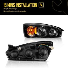 Headlight Assembly Compatible with 2004 2005 Black-Amber/for 2004-2007 Malibu