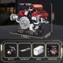 Authentic V8 Engine Model Kit for Kids & Adults – STEM Building Blocks 660 PCS