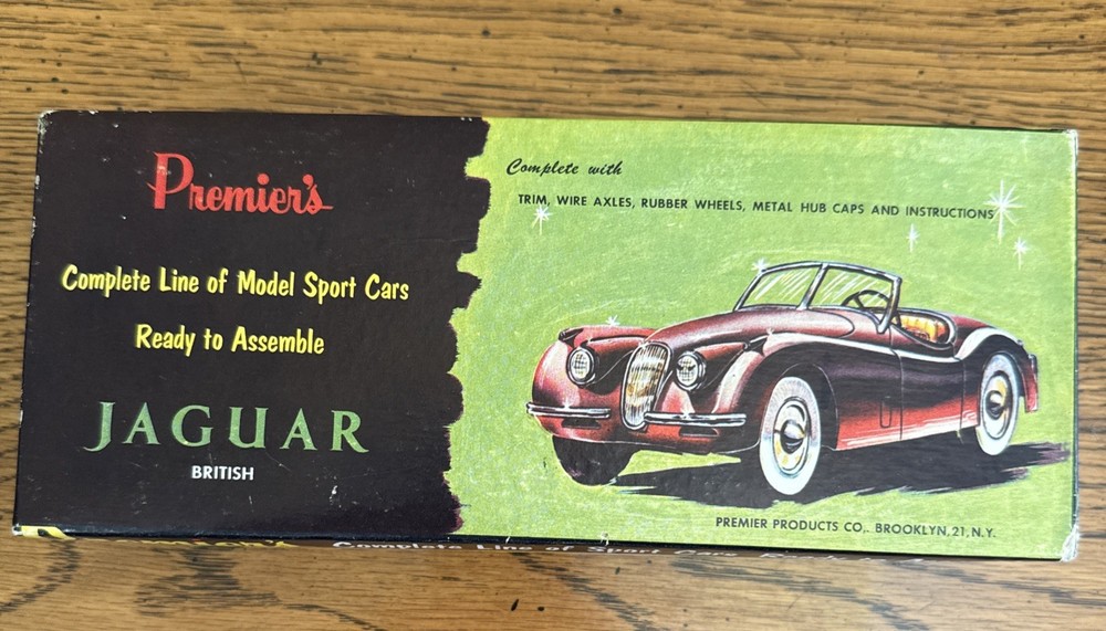 Vintage 1950s Premier Products Co Jaguar XK120 Model Car Kit BOX ONLY FREE SHIP