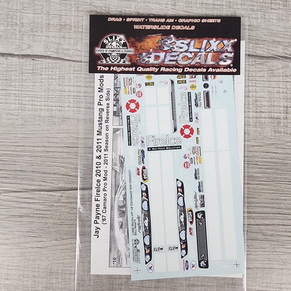 Slixx 7168 FireIce 67 Camaro/Mustang 2010/11 Pro Mod-Jay Payne Drag Decal