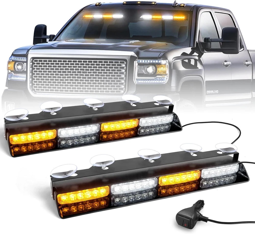 6Z4J Emergency Dash Strobe Lights: 2×16.8 inch Amber White Safety Lights, 48 LED