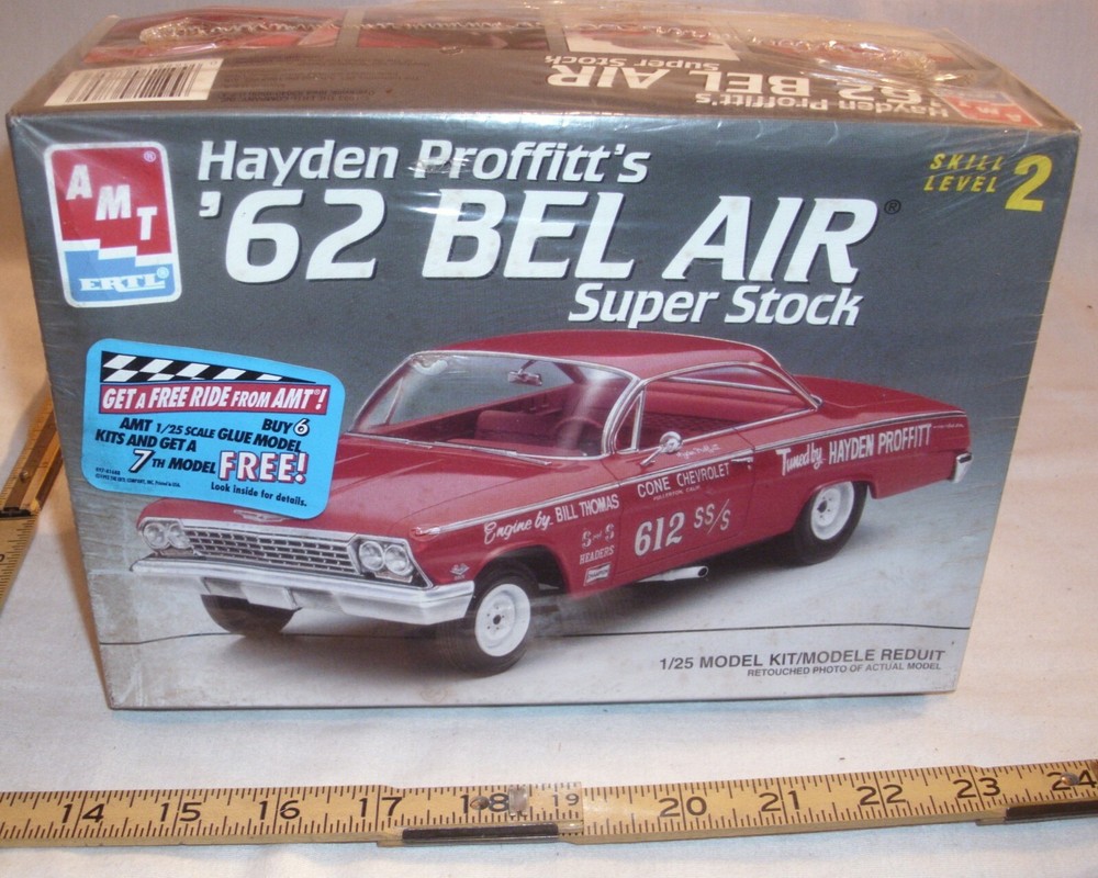 AMT HAYDEN PROFFITT’S 62 CHEVY BEL AIR SS SUPER STOCK MODEL KIT SEALED 1:25 6760