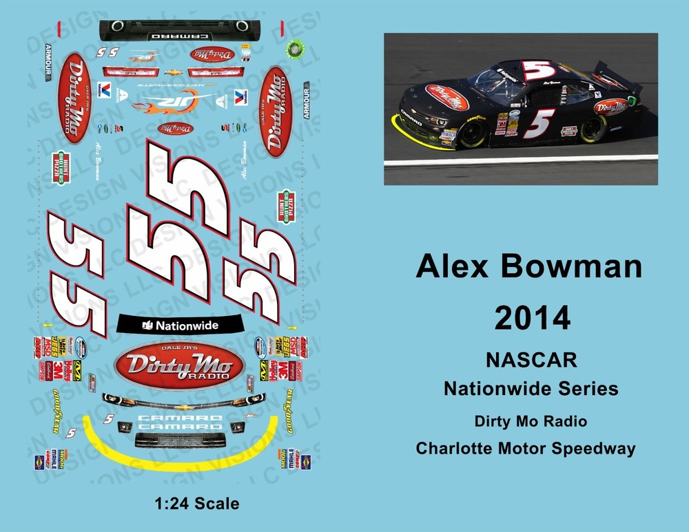 2014 – 1:24 Scale Waterslide Decals – #5 Alex Bowman Dirty Mo Radio Nationwide