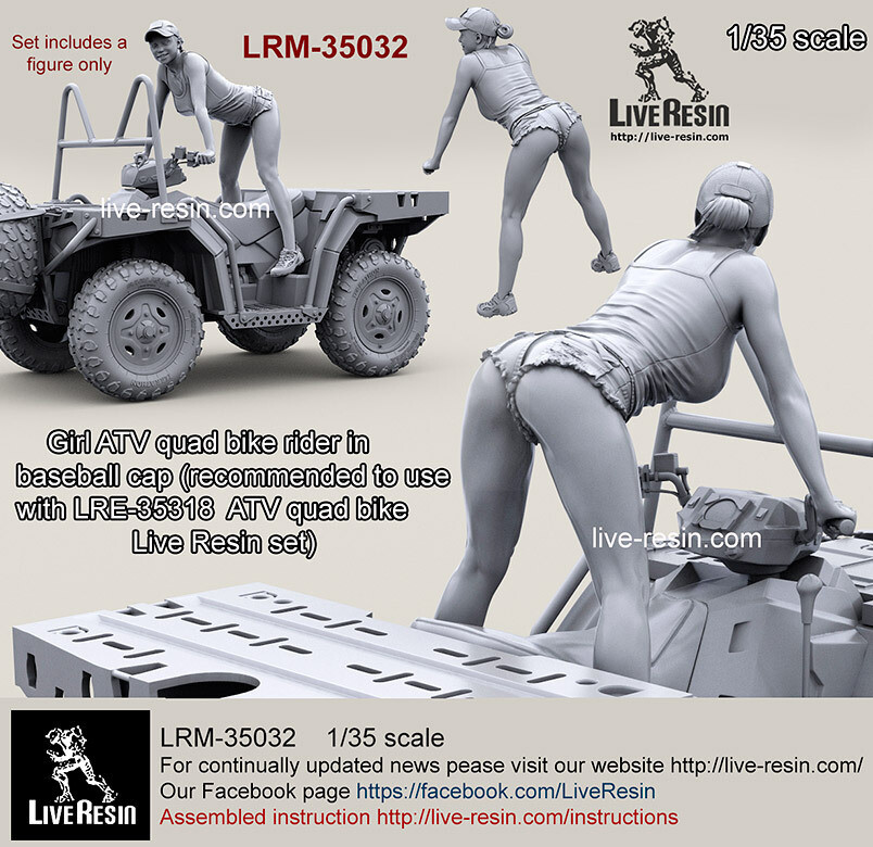 Live Resin 1/35 LRM-35032 Girl Rider on ATV Quad Bike (2) in Baseball Cap