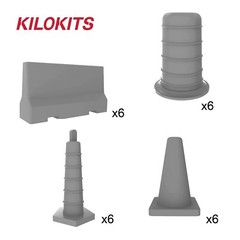 KILOKITS 1/72 6 sets 24pcs Plastic Traffic Cones and Barriers Model Kits