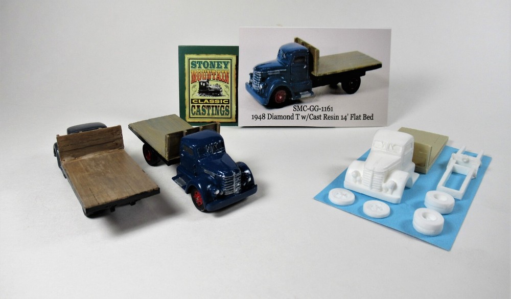 New! SMC-GG-1161 1948 Diamond T w/Resin 14′ Flat Bed 1/87 Scale White Resin Kit