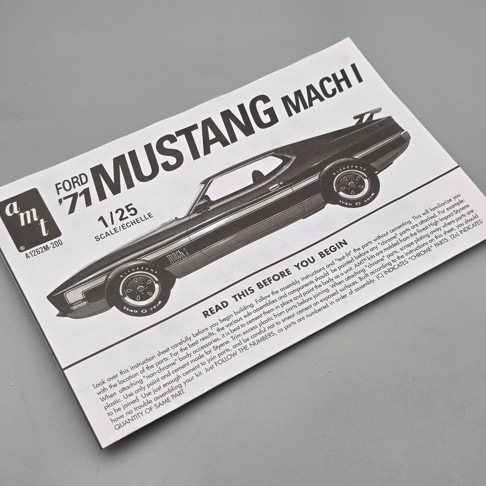 AMT 1/25 1971 71 Ford Mustang Mach 1 Instruction Booklet Only