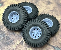 1/24 Scale: 15-Inch “Baja” Wheels W/ Huge 35-inch Mud Tires. Resin