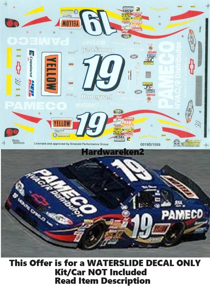 NASCAR DECAL #19 PAMECO 2000 BGN CHEVROLET MONTE CARLO PJ JONES SLIXX 1/24