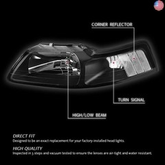 DNA MOTORING HL-OH-FM99-BK-CL1 Black Housing Headlights Replacement Compatible