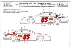 #85 Ken Bouchard Burger King FORD 1/24th Scale Nascar Waterslide Decals