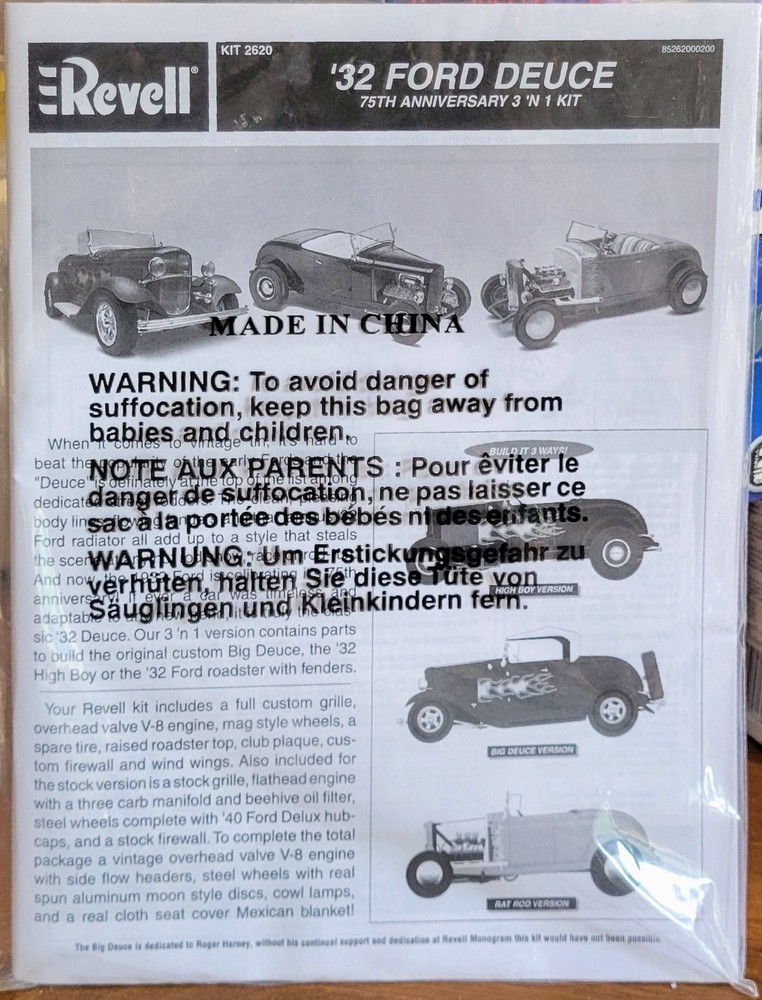 Revell 1/8 big deuce 3in1 Instruction Manual For Kit-2620 New