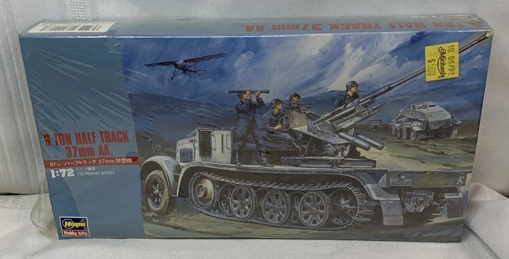 1/72 HASEGAWA 8 TON HALF TRACK 37/MM AA Vintage Model Kit New Factory Sealed NOS