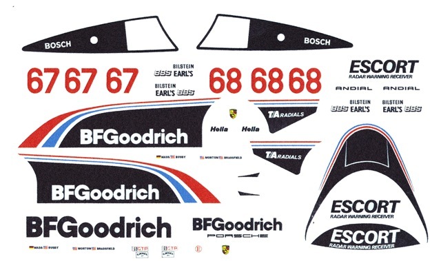 #68 or #67 BF Goodrich Porsche 956 962 1/24th – 1/25th Scale Waterslide Decals
