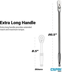 3/8 in. Drive Fine 90-Tooth Locking Flex-Head Ratchet, Extra Long Chrome Handle