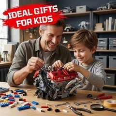 V8 Engine Model Kit – 1370PCS Interlocking Building Set with Battery & Motor