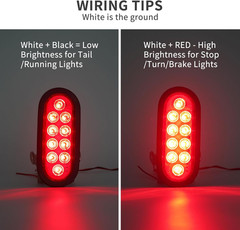 2PCS 6 Inch Oval Red LED Trailer Tail Lights, 10 Leds Stop/Turn/Brake Lights Wi