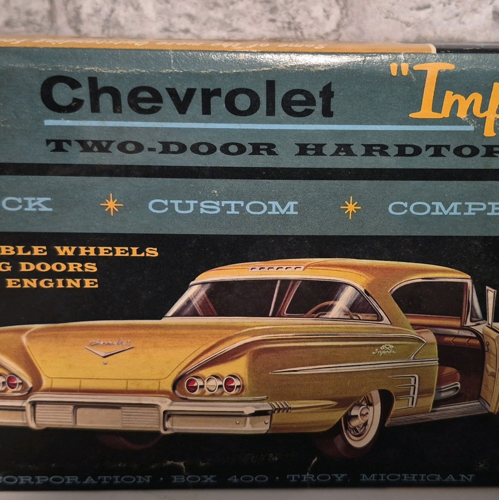 Trophy ’58 Chevrolet Impala Plastic Unassembled Model Kit Car Blue Chrome Clear
