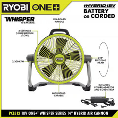 ONE+ 18V Cordless Hybrid WHISPER SERIES 14 In. Air Cannon Fan (Tool Only)