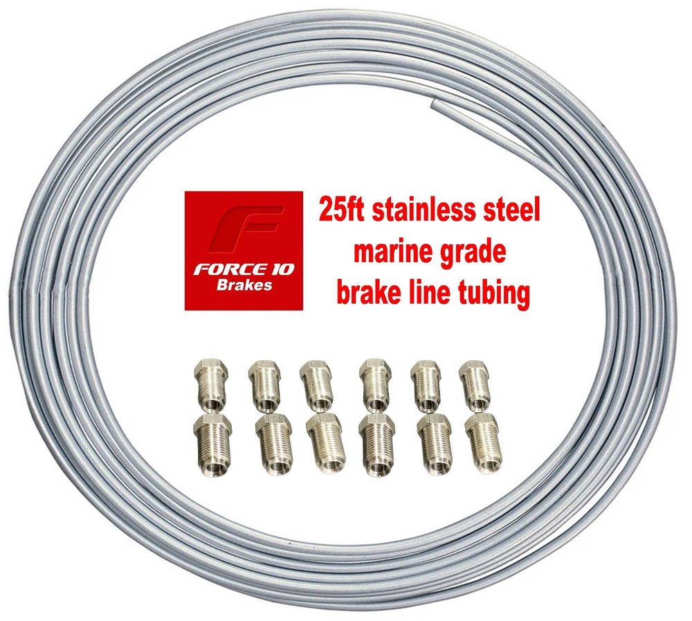 Marine Grade Stainless Brake Line Tubing Coil , Metric Fitting Kit, 12 Fittings