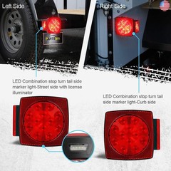 Partsam 12V Submersible Square Led Trailer Light,Red White LED Stop Turn Tail