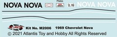 1969 Chevy Nova SS Pastic Model Kit 1/32 Scale Atlantis Models
