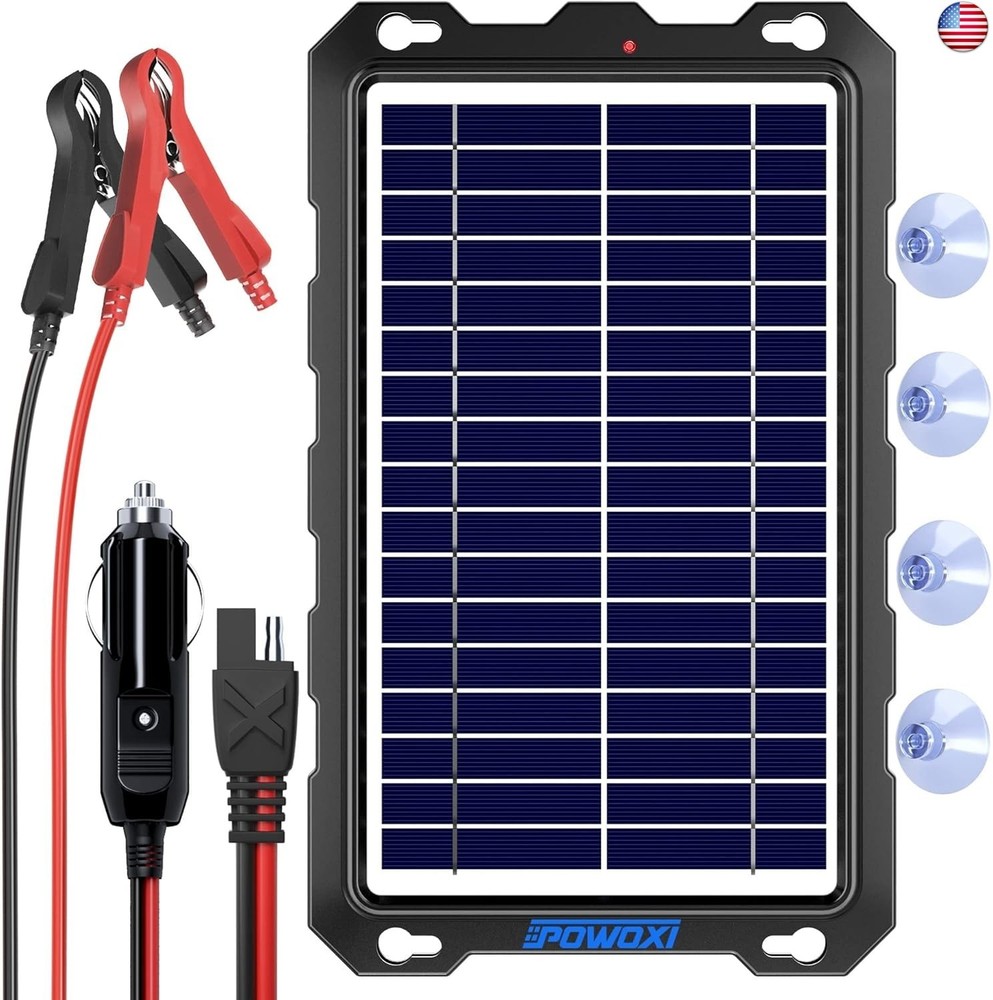 POWOXI Upgraded 7.5W-Solar-Battery-Trickle-Charger-Maintainer-12V Portable